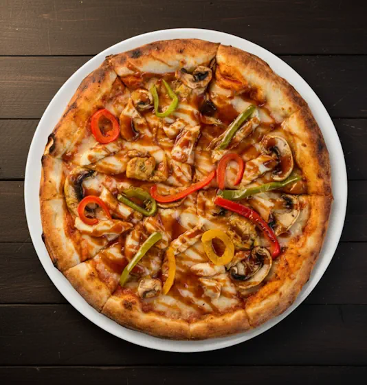 Brooklyn Pizza with wood-fired crust, San Marzano tomatoes, fresh mozzarella and basil